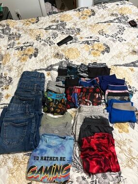 Mixed Boys Clothing Lot - Jeans, Tees & Athletic Shorts (Blue, Red, Gray, Black)